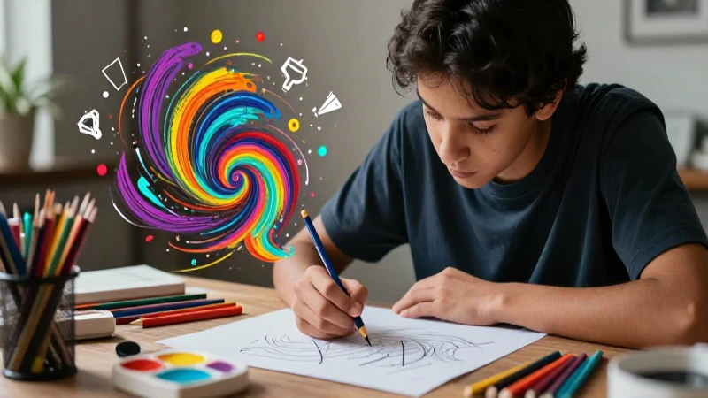 Arte dinámico: joven creativo dibujando ideas
