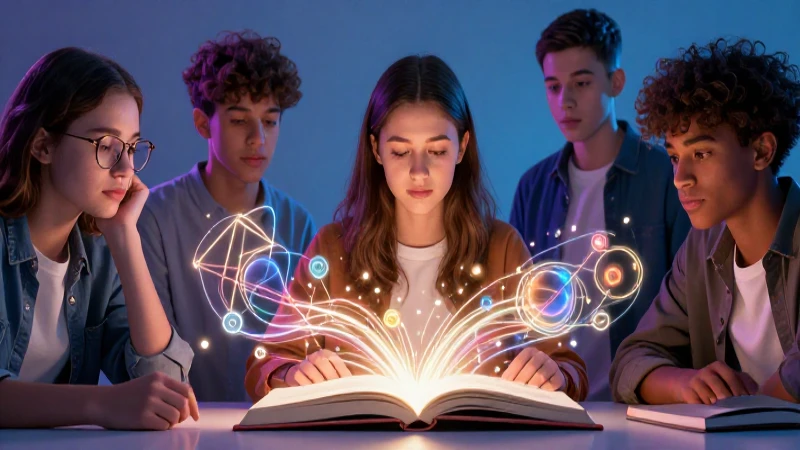 Ilustración de estudiante concentrado con conceptos