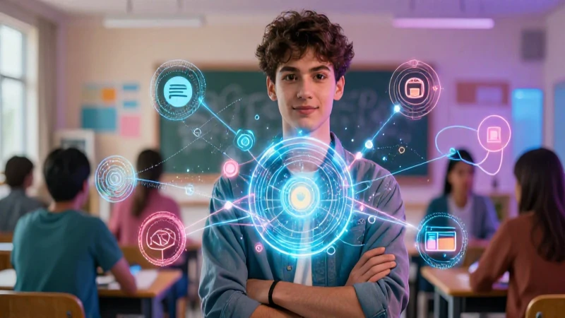 Ilustración educativa dinámica con estudiante conceptual