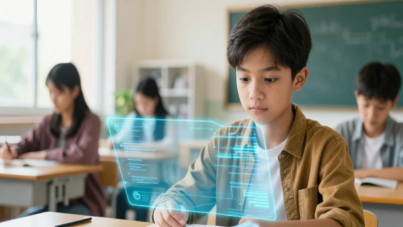 Cómo se trata la Identidad Digital en la educación en Chile 4 Estudiante digital con identidad holográfica en aula