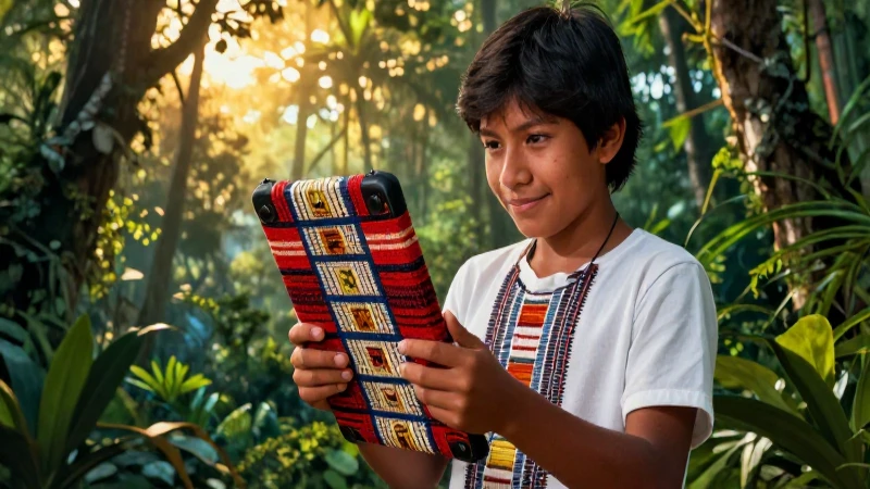 Idioma Q'anjob'al: 20 Palabras en Q'anjob'al y Español 6 Joven indígena con tablet en selva