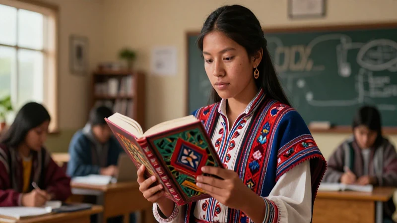 Idioma Q'anjob'al: 20 Palabras en Q'anjob'al y Español 10 Joven estudiante indígena con libro en ambiente vibrante