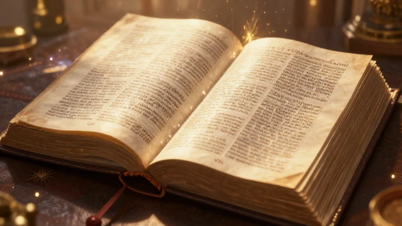 Biblia antigua dorada con luz divina y realismo