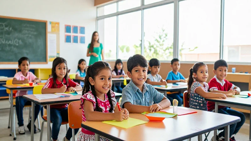Niños sonriendo en una moderna clase mexicana