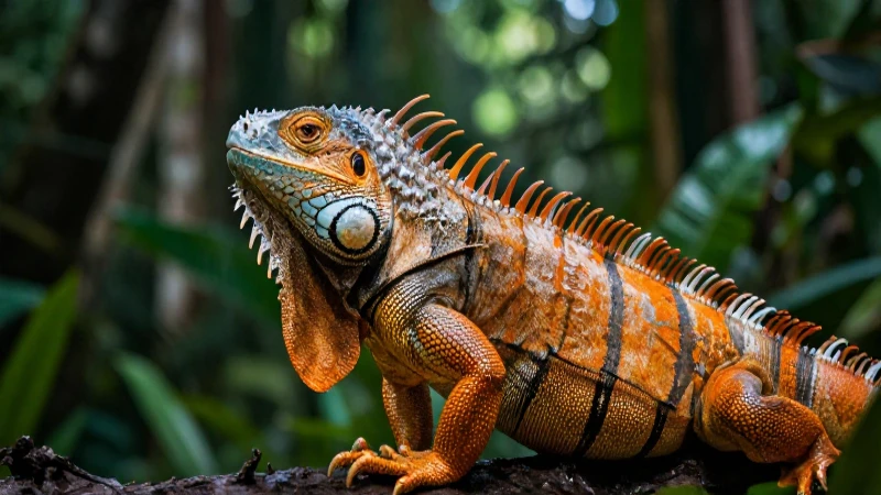Iguana vibrante en un exuberante entorno tropical