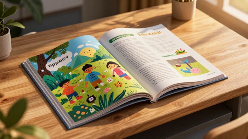 Niños exploran naturaleza en un libro educativo