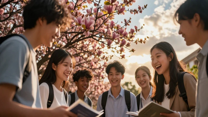 Imagen de Cultura de Paz: Construyendo un Futuro Armonioso 4 Estudiantes felices colaboran bajo luz dorada