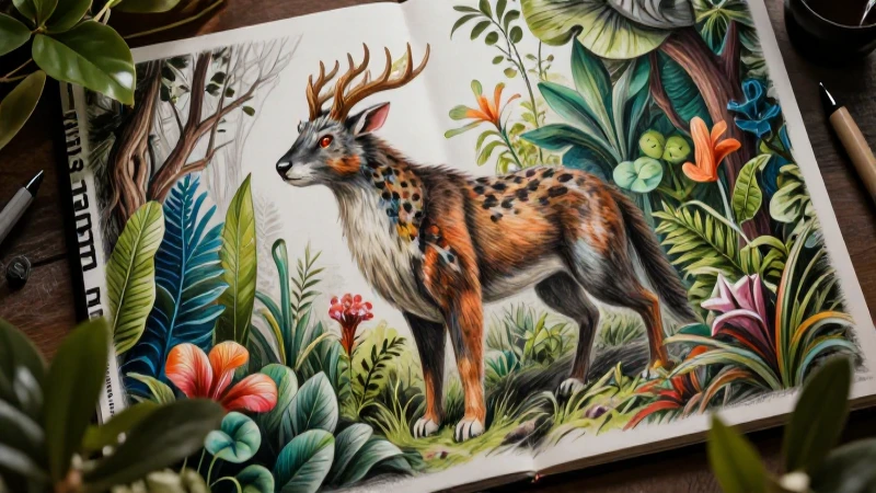 Flora, fauna y fantasía: el arte natural que inspira 5 Ilustración fantástica detallada de fauna en naturaleza
