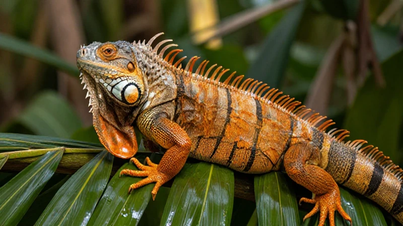 Iguana vibrante en la selva capturada