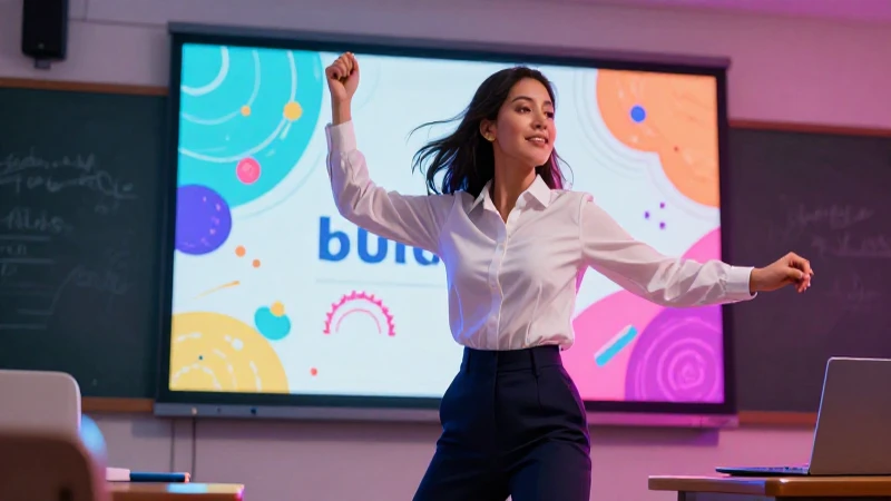 Maestra mexicana dinámica en aula moderna