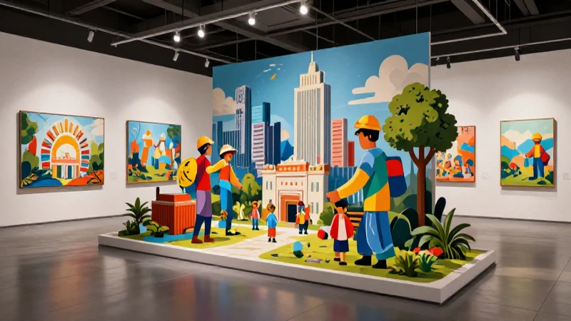 Ilustración digital moderna con instalación vibrante de formación cívica