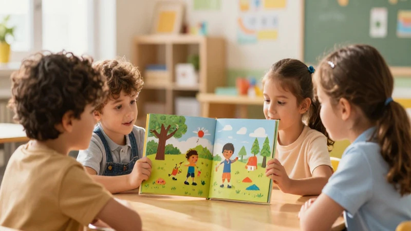 Niños felices leen libros en una sala luminosa