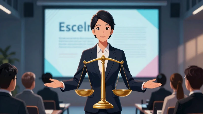 Moderador balanceando ideas con estilo cinematográfico