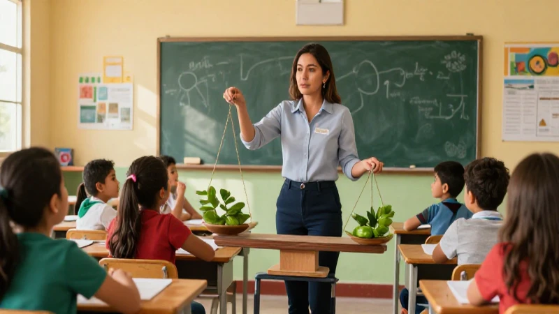 Maestra guía alumnos hacia el equilibrio en el aula