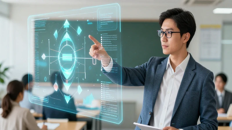 Profesor señala gráfico holográfico profesional