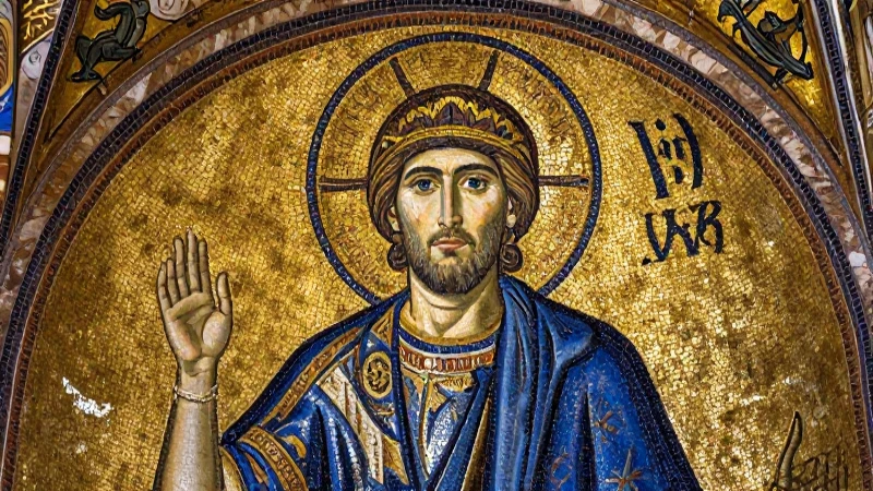 Mosaico imperial byzantino opulento, dramático y educativo
