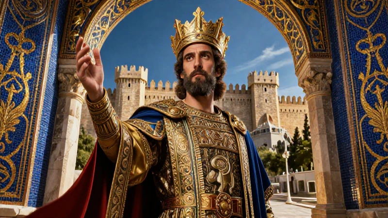 Emperador bizantino con iluminación dramática en Constantinopla