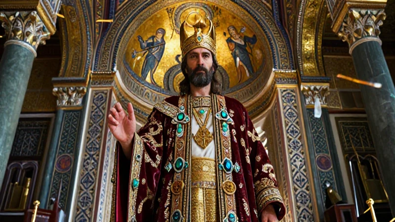 Emperador bizantino majestuoso en mosaico dorado