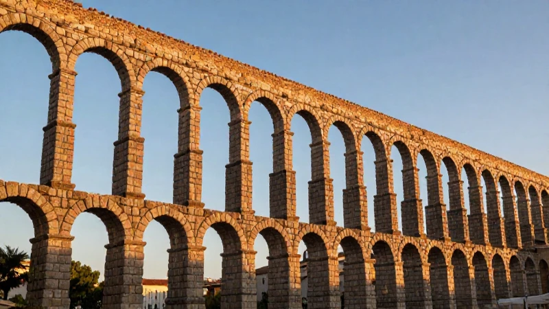 Acueductos romanos majestuosos en luz dorada