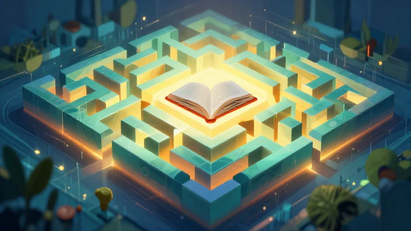Labyrinth digital con libro educativo y luz vibrante