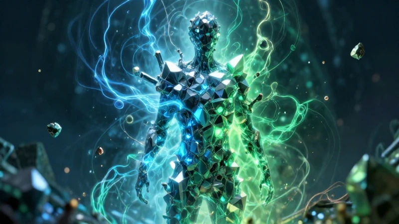 Silueta humana con energía cristalina vibrante