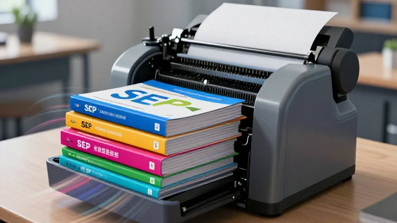 Impresora dinámica con libros vibrantes y estética educativa
