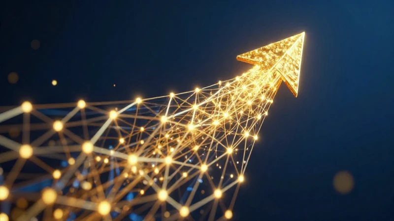 Flecha dorada ascendente con nodos brillantes