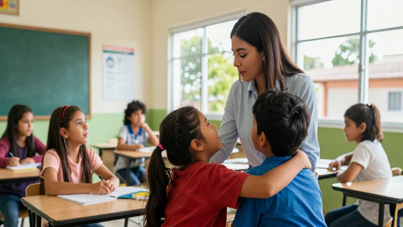 Inclusión en Aprendoencasayenclase: Educación para Todos 7 Maestra moderna guía a estudiantes en aula luminosa