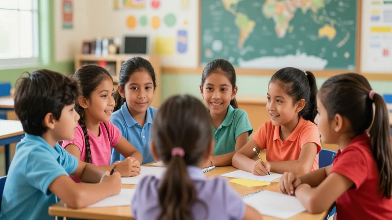 Inclusión en Aprendoencasayenclase: Educación para Todos 3 Niños mexicanos alegres en aula brillante simbolizan crecimiento inclusivo