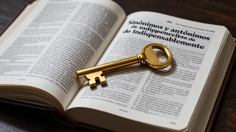 Indispensablemente: Definición y concepto clave explicado 6 Llave dorada sobre diccionario con fondo educativo