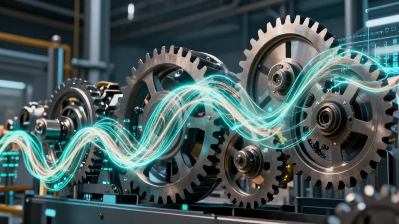 Máquinas industriales abstractas con datos brillantes