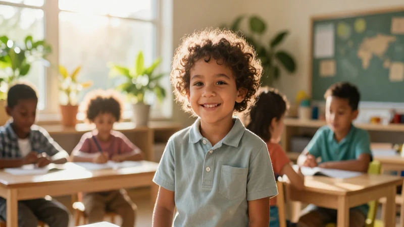 Infantil: Definición y Concepto Clave para Entenderlo 6 Niño sonriente en entorno educativo luminoso