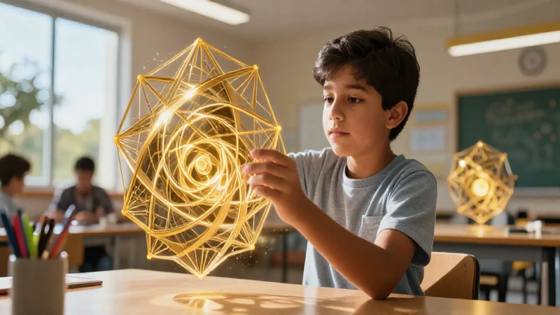 Joven estudioso observa fractales en una moderna aula