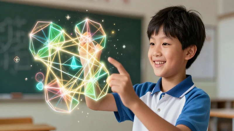 Joven estudiante con fractales geométricos brillantes