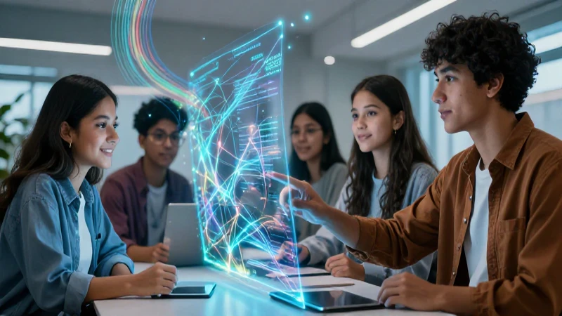 Estudiante interactúa con interfaz digital en un entorno educativo