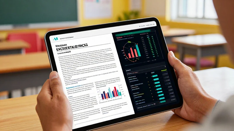 Manos presentando un informe digital en un escritorio moderno