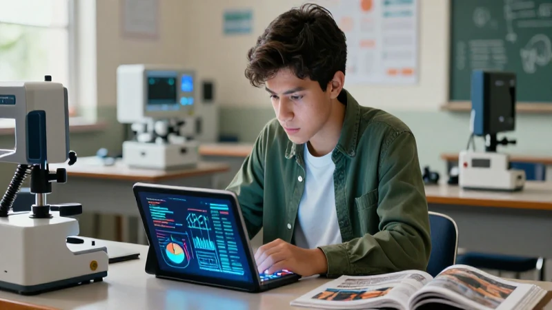 Estudiante mexicano aprende ciencia con tecnología moderna