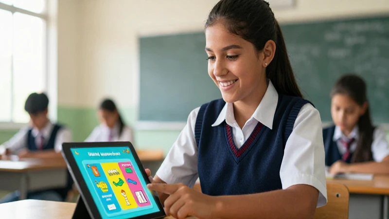 Estudiante mexicano aprende inglés con tableta