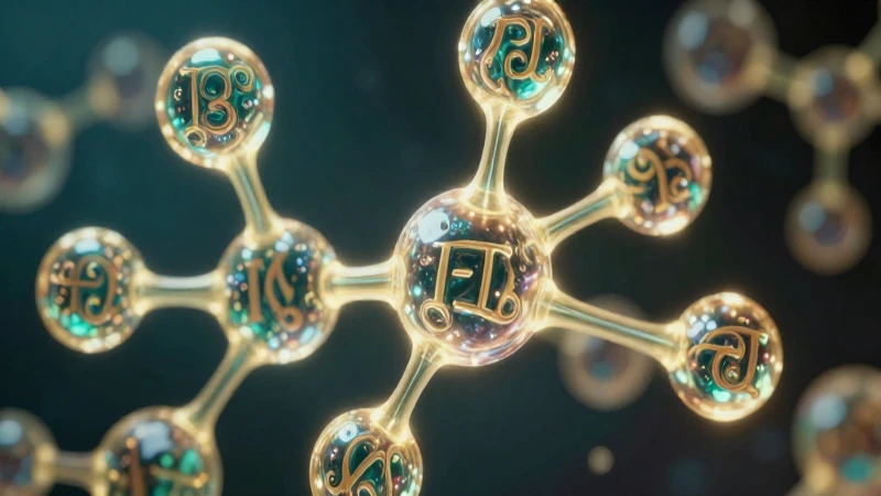 Estructura molecular y glifos abstractos brillantes