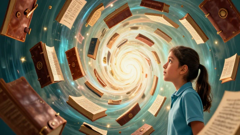 Ilustración educativa: estudiante descubre historias ancestrales