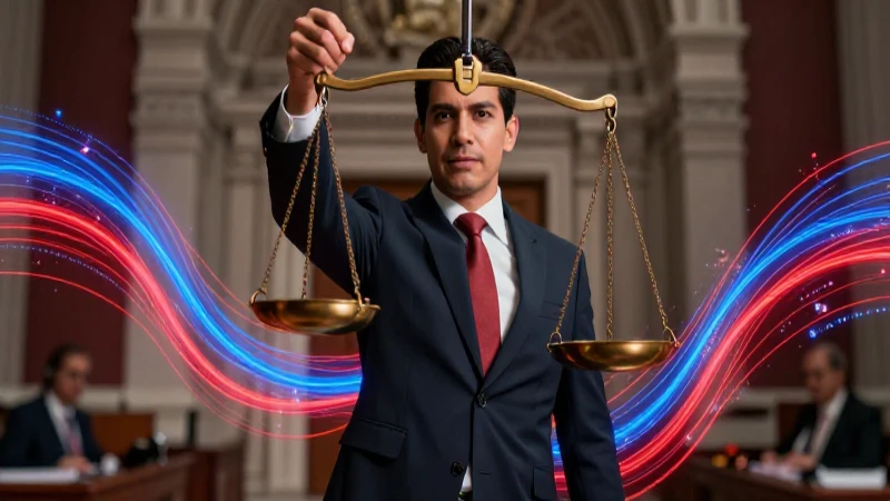 Abogado moderno y balanza de justicia digital