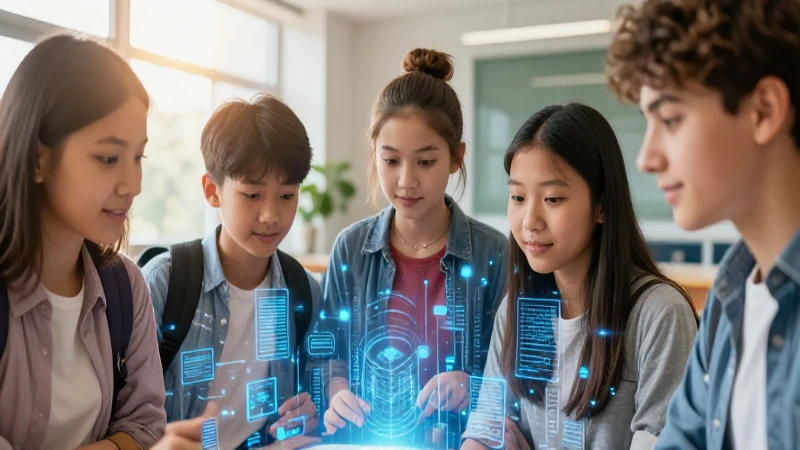 Inmersión: Qué es, definición y concepto explicado 6 Jóvenes colaborando con datos holográficos