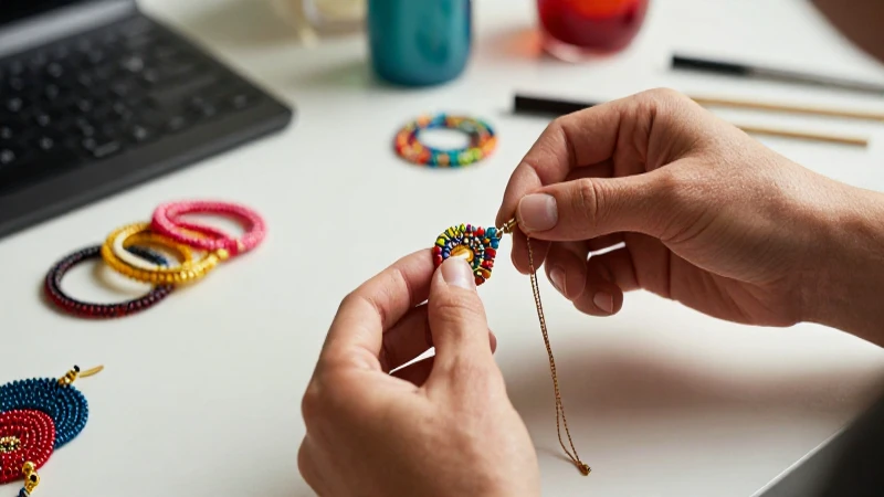 Manos ensamblan vibrante accesorio artesanal con luz dramática