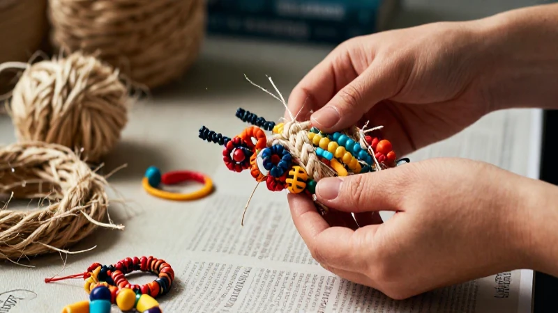 Accesorios artesanales vibrantes presentados profesionalmente