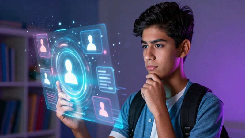 Joven mexicano mira hologramas digitales con profundidad