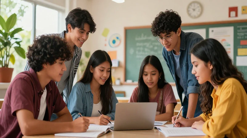 Estudiantes mexicanos colaborando en un entorno educativo moderno