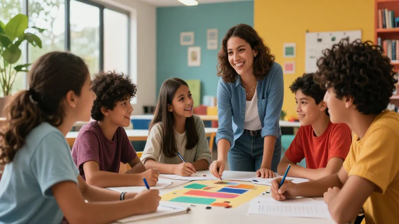 Espacio de aprendizaje vibrante con estudiantes felices
