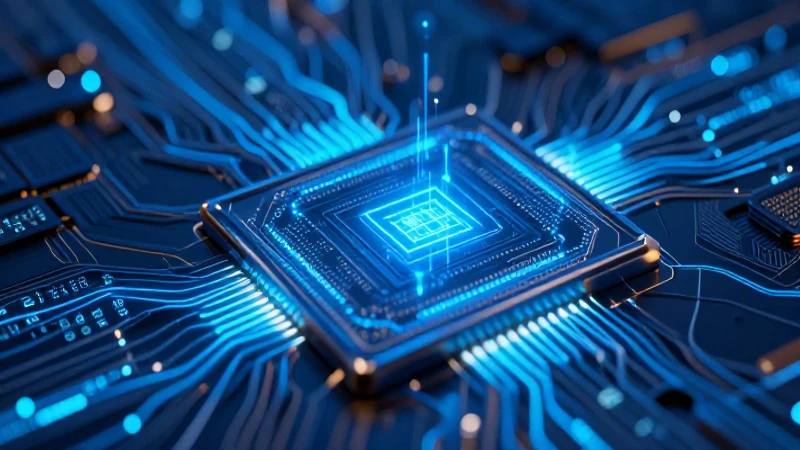 Sensor futurista con datos azules y cian