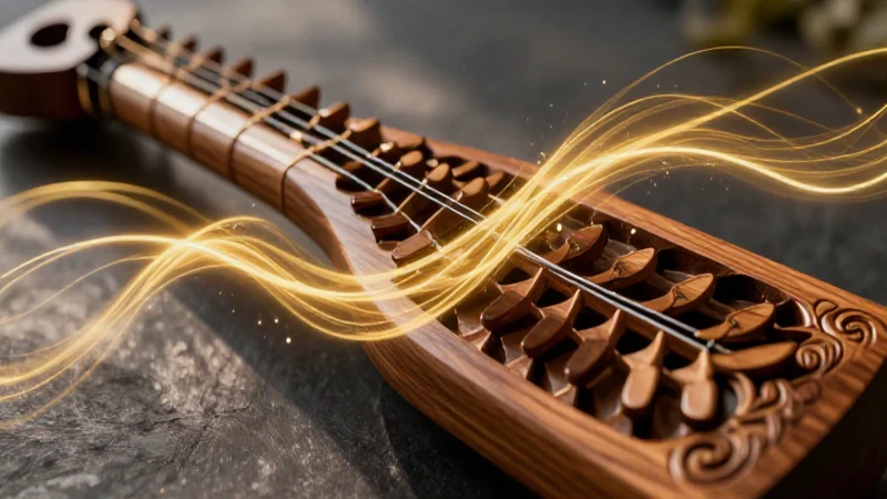 Instrumento musical tallado con ondas de oro