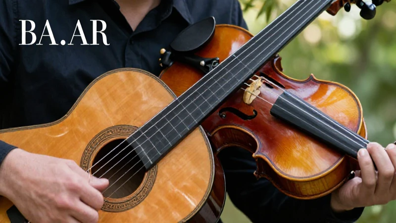 Guitarra y violín dinámicos, estilo revista moderna